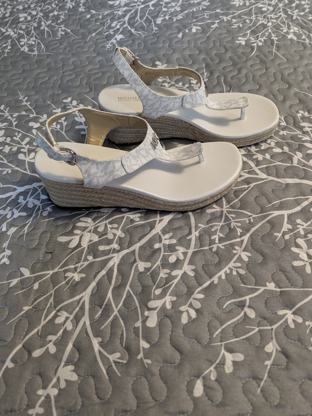 MICHAEL Michael Kors White/Beige Espadrille Wedge Thong Sandals